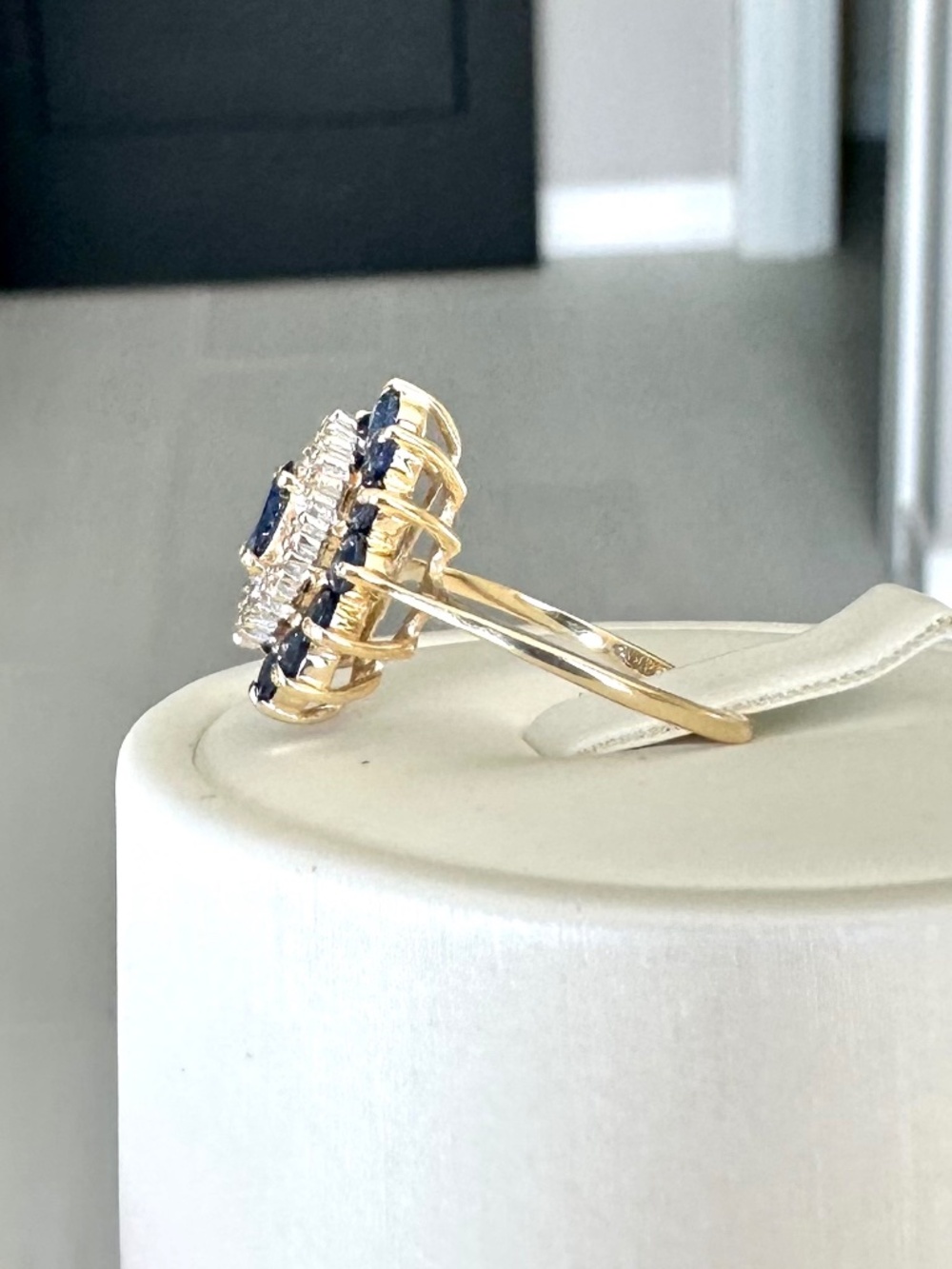 ✨ VINTAGE 14k Gold Sapphire & Diamond Double Halo Cluster Ring 💎 Size 5 - Picture 4 of 12